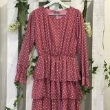 VESTIDO ROSA TOPOS Y VOLANTES